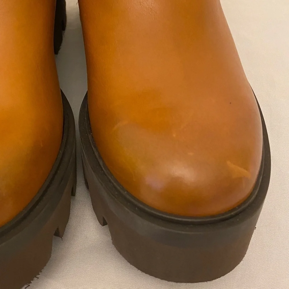Ross & Snow Lucky Waterproof Cognac Leather Moto Ankle Boots Womens Size 6 Brown